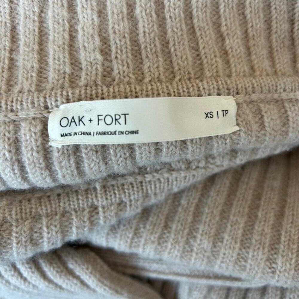 Oak + Fort Ribbed Funnel Neck Sweater Women XS Oatmeal Knit - Picture 6 of 9